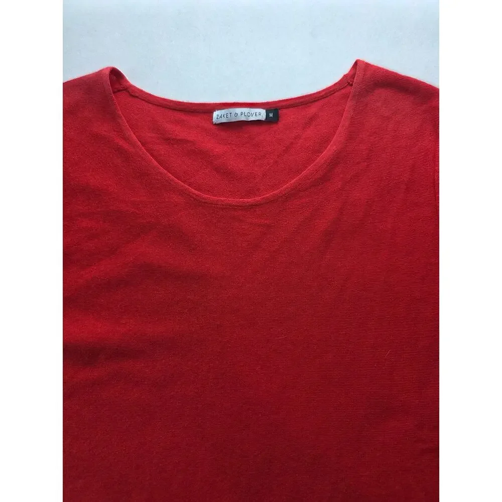 Zaket And Plover Silk Cotton Red Pullover Pocket Sweater Size Medium